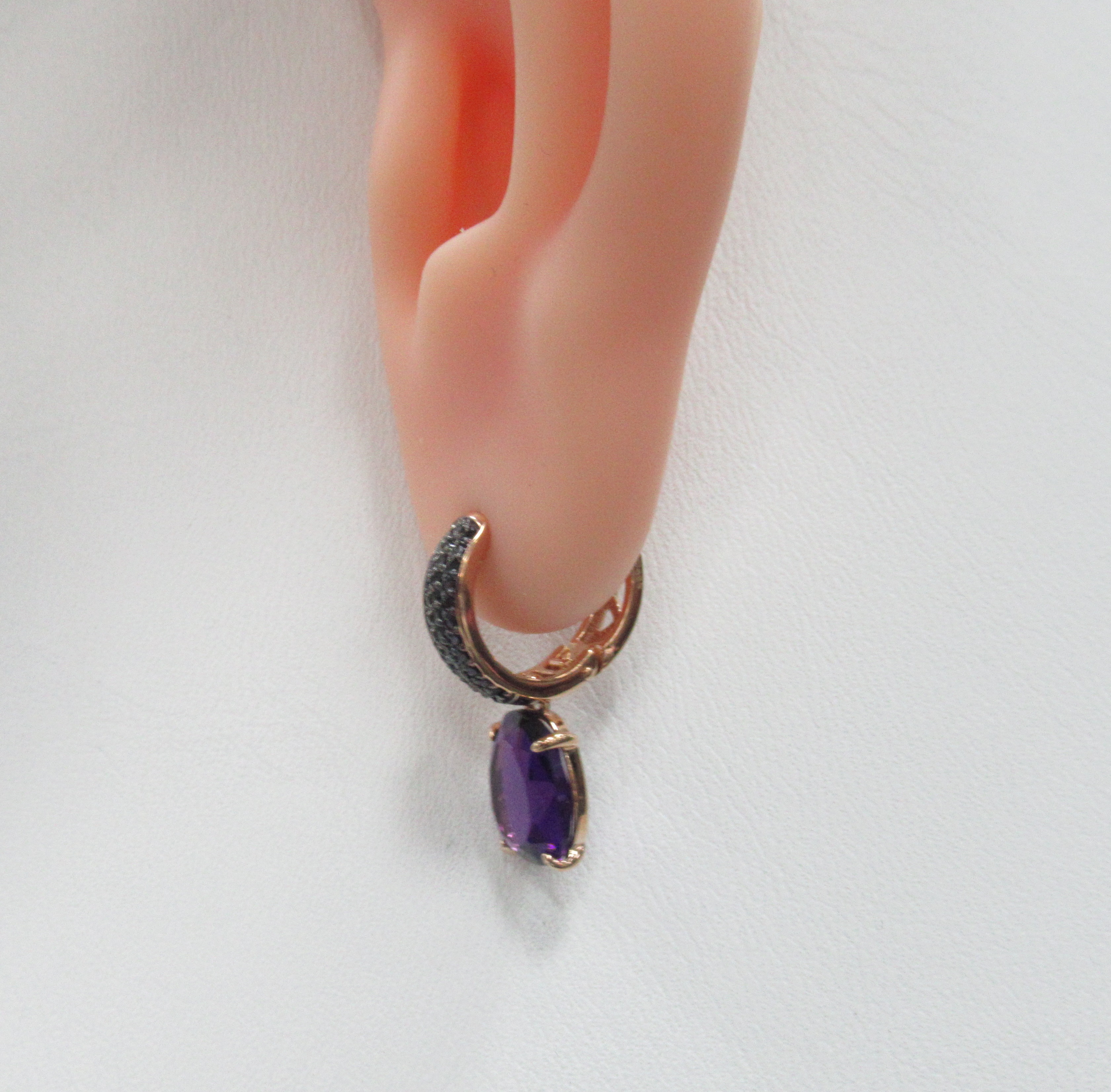 Серебряные серьги-конго с аметистами и шпинелью